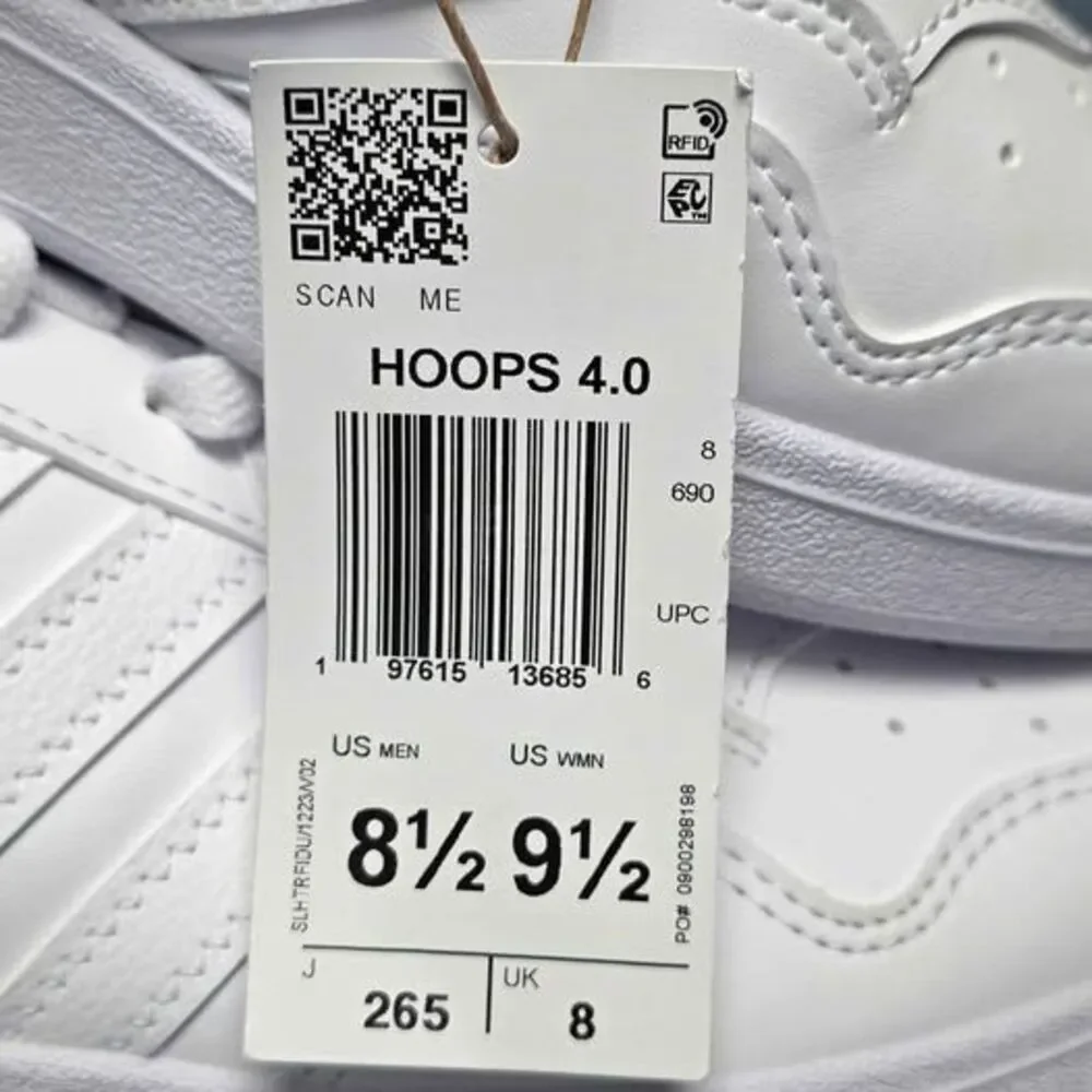 Adidas Hoops 4.0 White Sneakers Men Size 8.5 Women Size 9.5